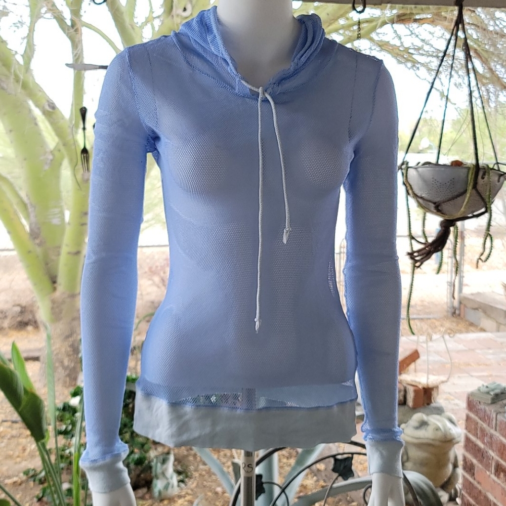 Fishnet Cover-Up Hoodie w/Drawstring & Long Sleeve